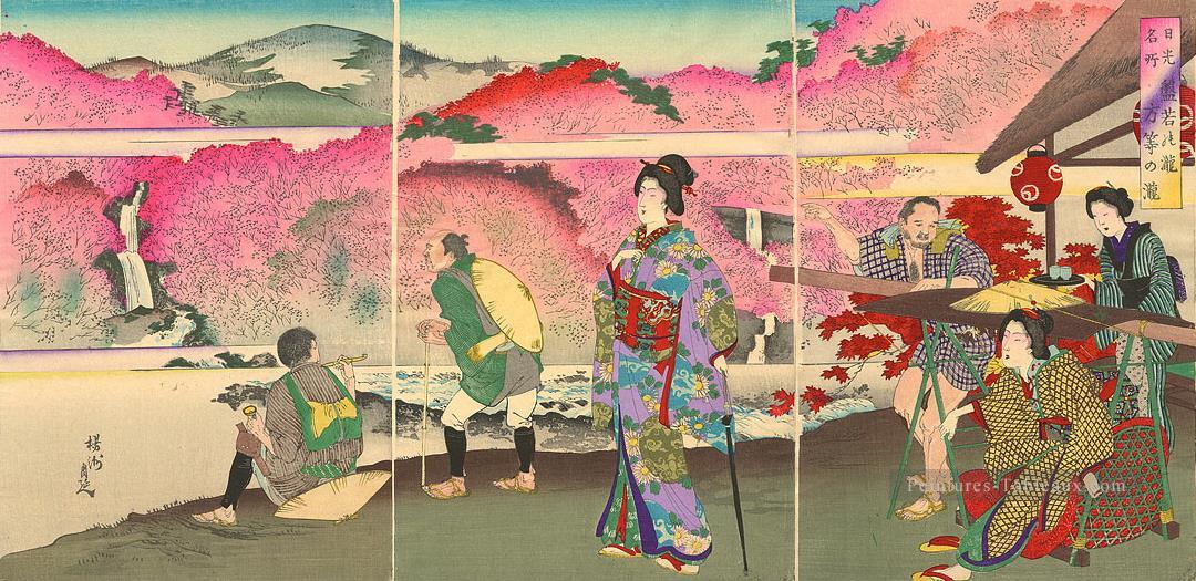 Nikko meisho lieux célèbres à Nikko scène de Hannya et hoto cascades Toyohara Chikanobu Peintures à l'huile